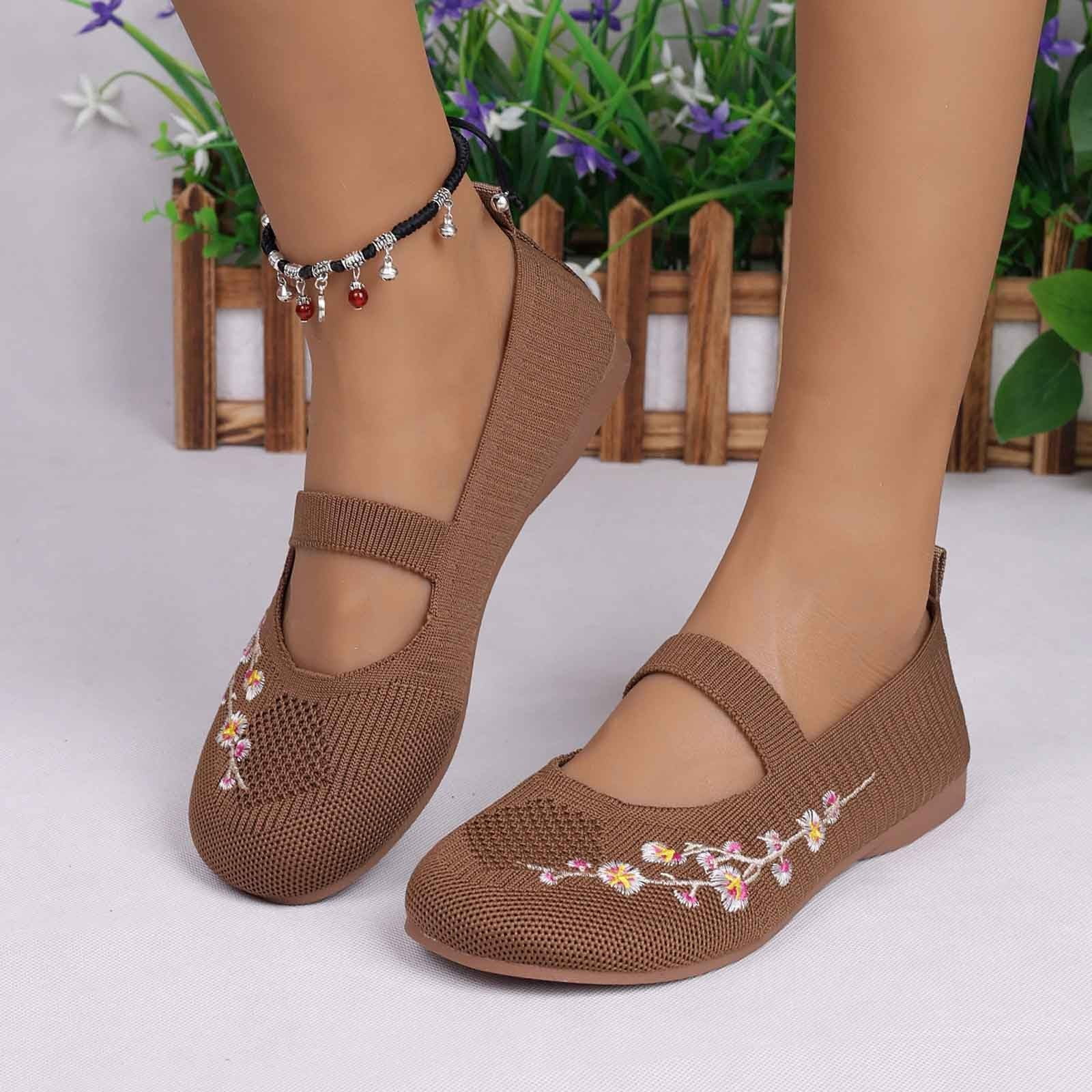 HAJWOH Womens Orthopedic Shoes Arch Support Slip on Non Slip Nurse Shoes Breathable Knitted Mesh Stretch Hiking Shoes Comfortable 2026 New Orthopedic Shoes Coffee 38