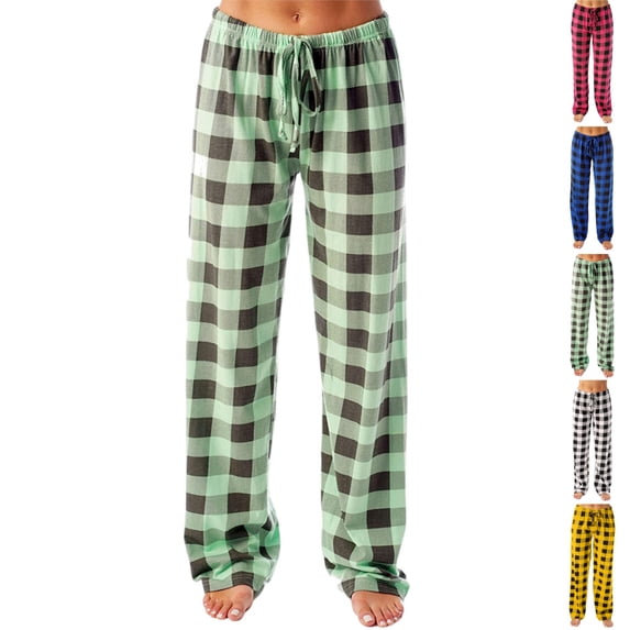 HAJWOH Womens Pants Plaid Drawstring Warm Bottoms Winter Holiday with Elastic Waist with Pockets