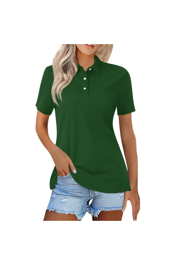 Womens Polo Uniform Shirts Short Sleeve Tops Casual Button Down Tennis T-Shirts 2026 Summer New Collared Polo Shirts Comfy Blouse Dark Green XL