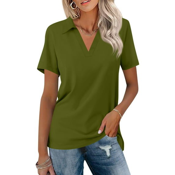 HAJWOH Womens Polo Uniform Shirts Short Sleeve Uniforms Casual Button T-Shirt 2026 Summer New Collared Golf Polo Shirts Workout Clothing Army Green L