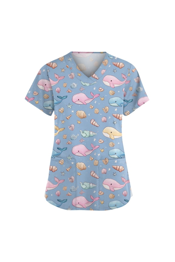 Womens Scrub Tops V Neck Medical Scrubs Short Sleeve Stretchy Nurse Work Uniform Soft Scrub Tops with Pockets Navy 2XL