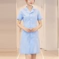 thumbnail image 1 of HAJWOH Womens Scrubs Dress Lapel Neck Short Sleeve Button Work Dress Stretchy Comfortable Workwear Blue L, 1 of 5