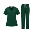 thumbnail image 1 of HAJWOH Womens Scrubs Sets Dark Green Stretchy Nurse Uniform Short Sleeve V Neck Scrub & Yoga Jogger Pants Solid Color Medical Scrub Sets with Multi Pockets Dark Green M, 1 of 3