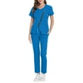 thumbnail image 1 of HAJWOH Womens Scrubs Sets Size1 Stretchy Nursing Uniform Short Sleeve V Neck Scrub & Pants Solid Color Scrub Suit with Multi Pockets Blue XXL, 1 of 5