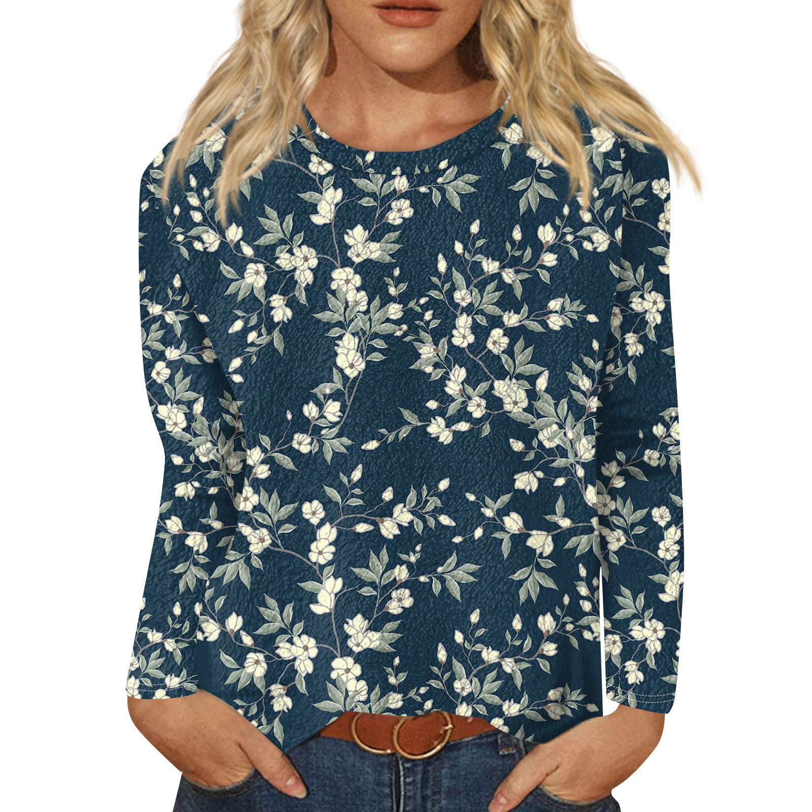 HAJWOH Womens Shirts 2XL Flannel Long Sleeve Shirt Casual Crew Neck