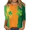 HAJWOH Womens St Patricks Day Shirt 3/4 Sleeve Irish Shamrock Graphic