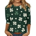 HAJWOH Womens St Patricks Day Shirt Irish Lucky Clover Print 3/4 Length