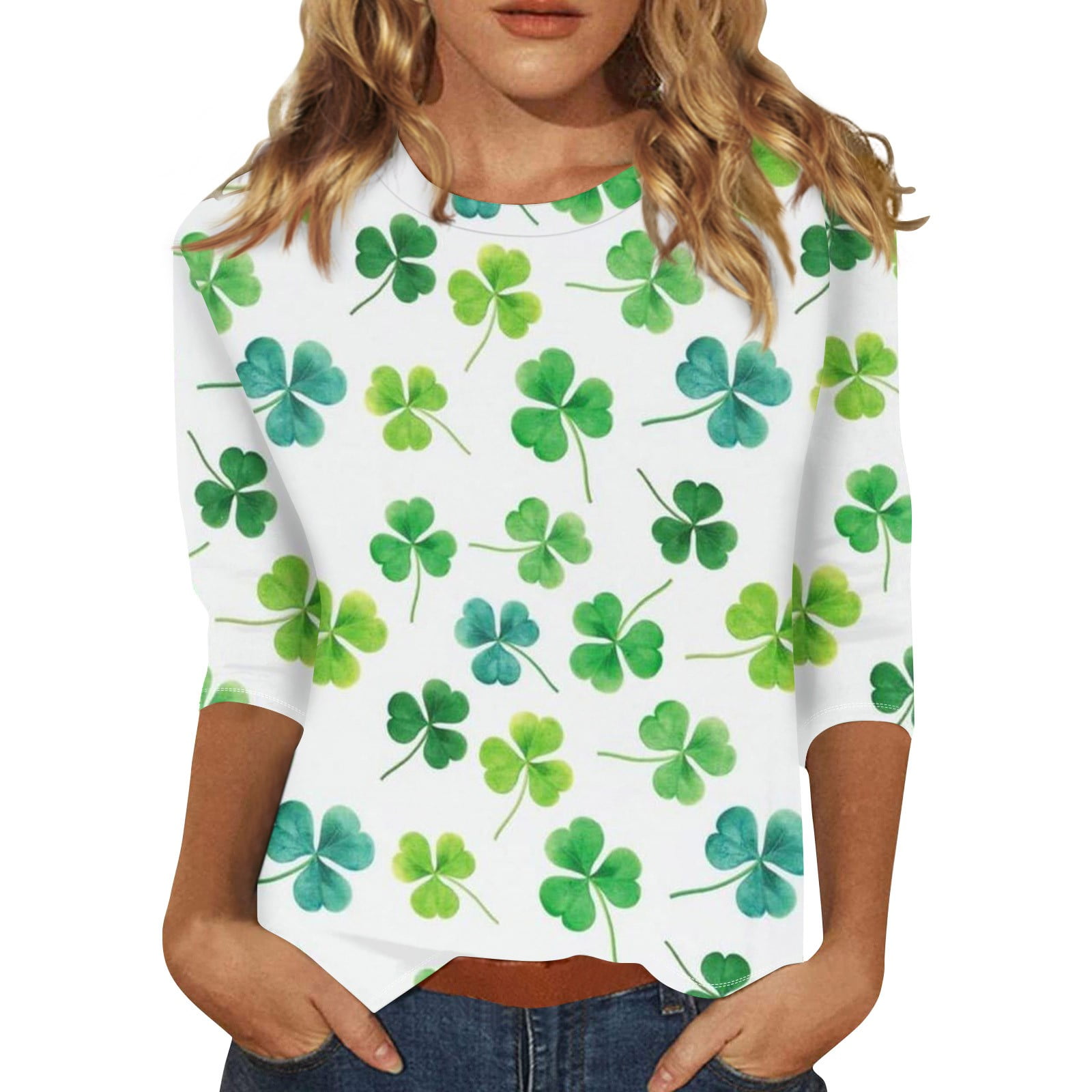 HAJWOH Womens St Patricks Day Shirt Plus Size 3/4 Length Sleeve Tops