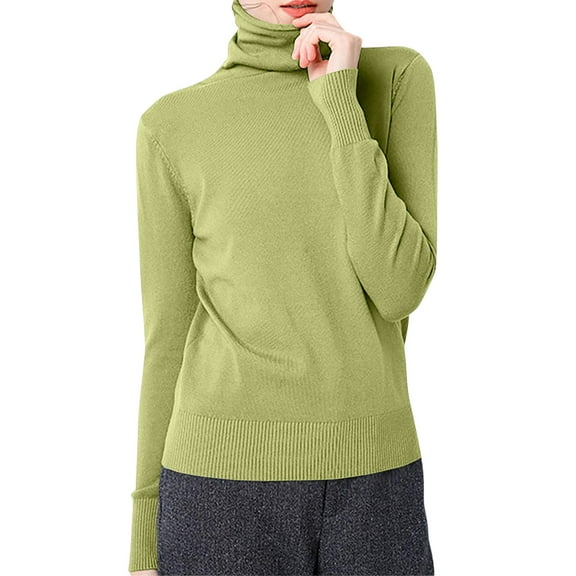 HAJWOH Womens Sweater 2025 Fall Long Sleeve Pullover Top Crewneck Ribbed Knit Sweaters Soft Clothes Light Green L