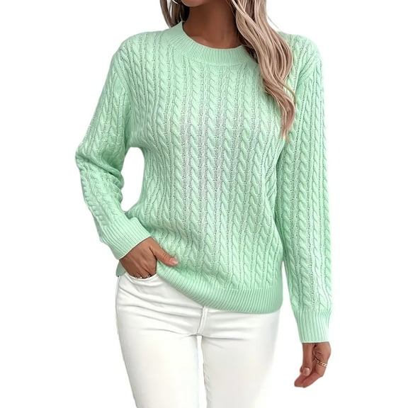 HAJWOH Womens Sweater Fall Winter Long Sleeve Pullover Round Neck Ribbed Knit Sweaters Trendy Clothes Light Green M