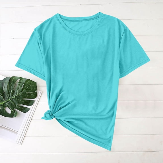 HAJWOH Womens Tops 2026 Summer Short Sleeve Shirts Beach Vacation Outfits Workout Tshirts Crew Neck Casual Plus Size Clothes S