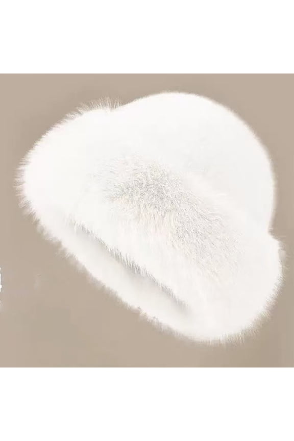 Womens Winter Faux Fur Bucket Hat, 2026 New Warm Plush Fluffy Furry Mink Hats Thick Fisherman Cap for Girls Women White