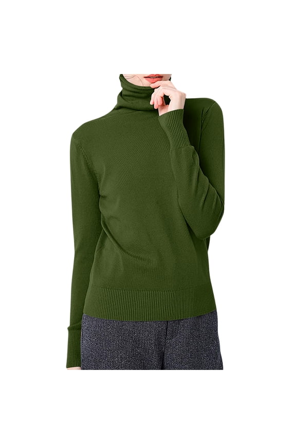 Young Womens Sweaters Long Sleeve Wool Sweaters Warm Turtleneck Fuzzy Pullover Lightweight Knit Sweater 2025 Clothing Army Green M
