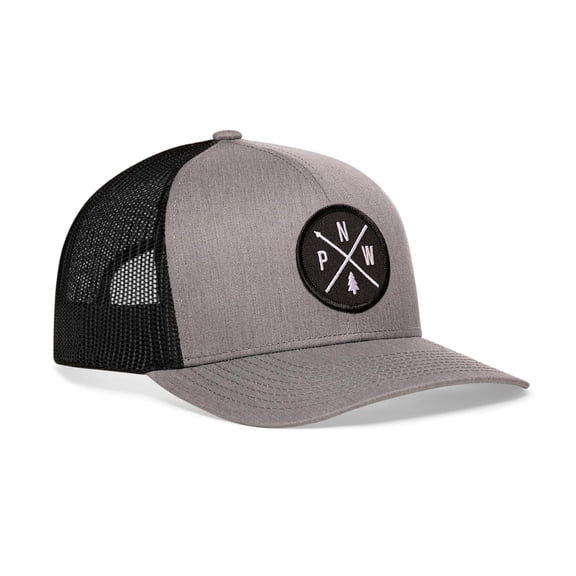HAKA Pacific Northwest Gray & Black Trucker Hat  PNW Mesh Snapback Cap for Men, Women & Golf, Nature X Design Baseball Dad Hat