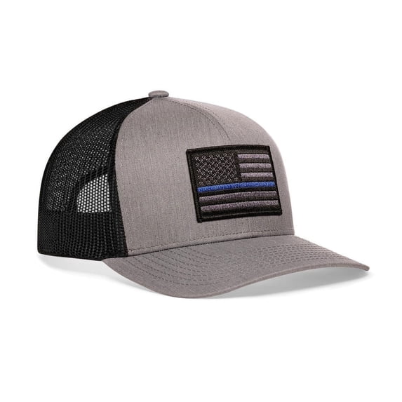 HAKA Thin Blue Line Flag - Gray & Black Trucker Hat – Tactical USA Flag Mesh Snapback Cap for Men, Women & Golf, Patriotic Baseball Dad Hat