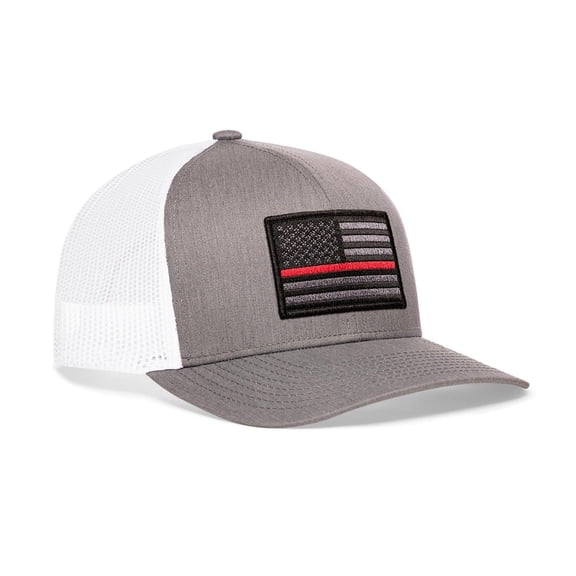 HAKA Thin Red Line Flag - Gray & White Trucker Hat – Tactical USA Flag Mesh Snapback Cap for Men, Women & Golf, Patriotic Baseball Dad Hat