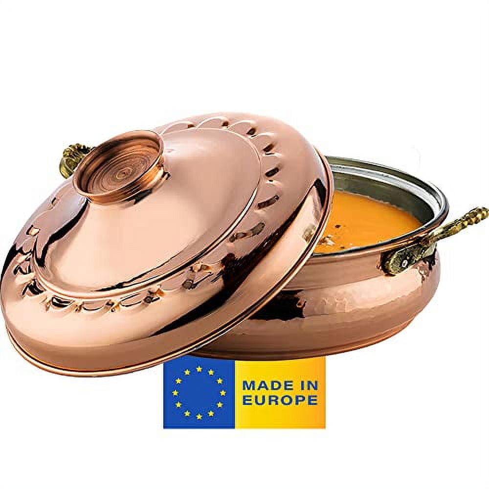 HAKAN Copper Cookware with Handles, Handmade Copper Low Casserole Pot with  Lid