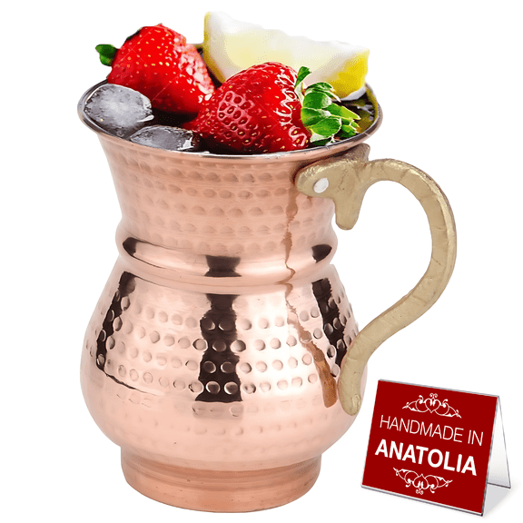 HAKAN Handmade Turkish Copper Mug, Moscow Mule Mug, Pure Copper Tumbler Drinkware, Hammered Copper Houseware, Copper Ayran Cup, 8.4 Oz, 1 Piece
