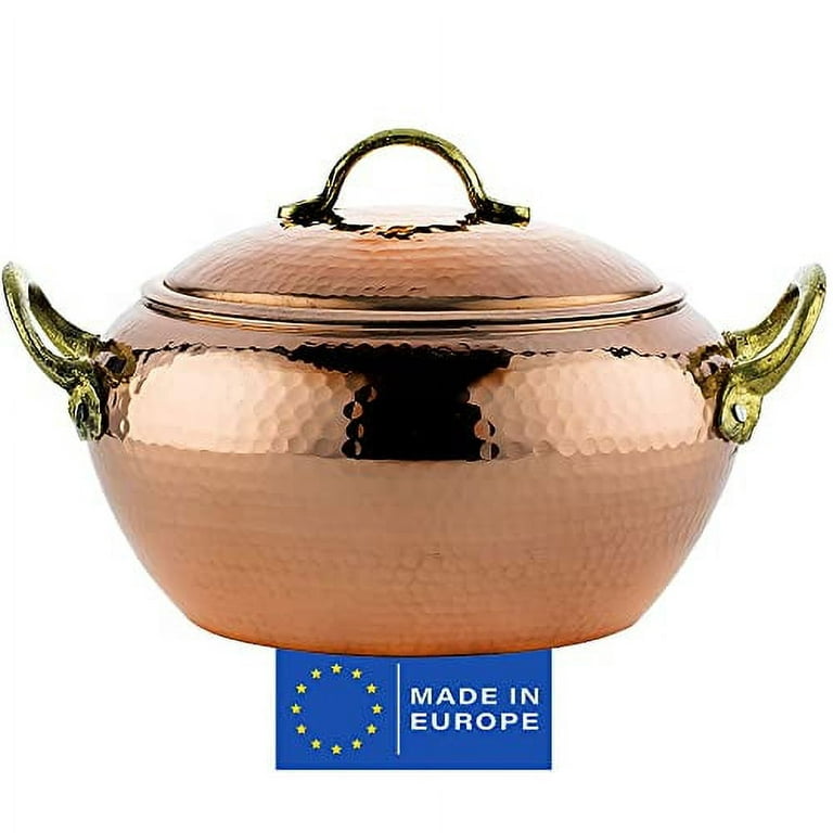 Vtg Enamel Cookware 2 QRT Soup-Pot Dutch Oven w/Lid Brass Handles La Cuisine