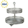 thumbnail image 1 of HAKAN Handmade Two Tier Mirrored Tray for Dessert Table, Fancy Round Jewelry Perfume Vanity Stands, Metal Center Table Decorations for Dinner Room | Silver Gold | Large, Small, 1 of 4