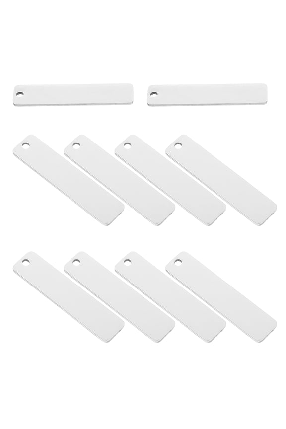 10Pcs Blank Tag Engraving Keychain Blanks Silver Color Rectangular Engravable Pendant