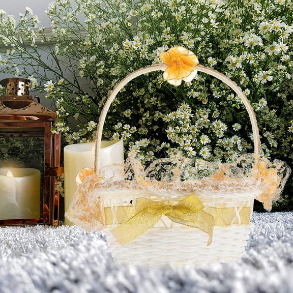 HAKIDZEL 1Pack Wedding Flower Basket Golden For Flower Girl Holding Candy Women