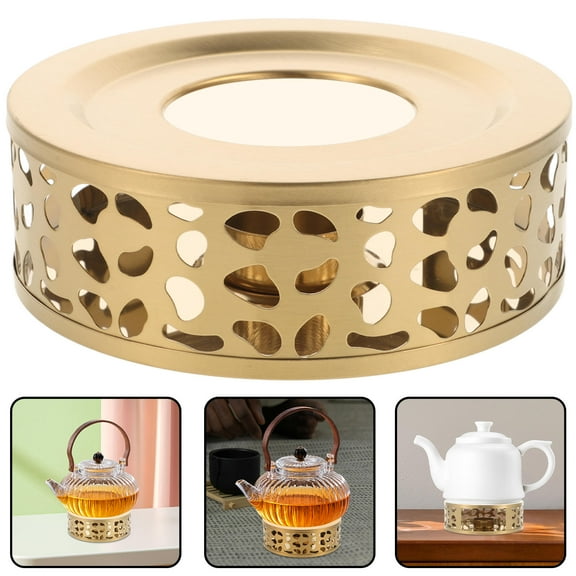 HAKIDZEL 1Pcs Golden Round Hollow Teapot Warmer Stainless Steel Glass Heating Tea Preservation For Home Office Hotel