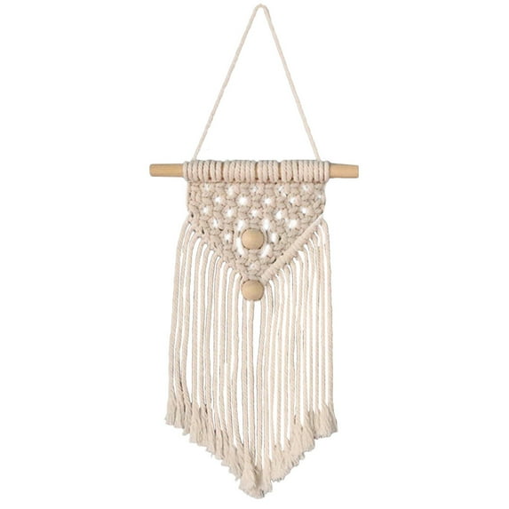 HAKIDZEL 1Pcs Hand-Woven Tapestry Fringed Symmetrical Design Beige Cotton Rope Boho Macrame Wall Decor