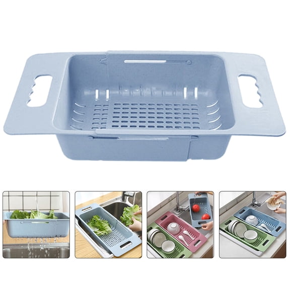 HAKIDZEL 1Pcs Kitchen Sink Drain Filter Basket for Fruits and Vegetables 15.0x7.3x3.0in Blue Plastic