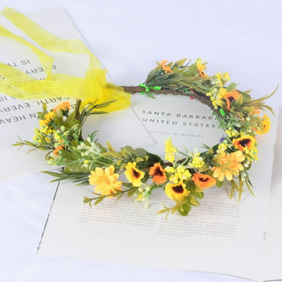 HAKIDZEL 1Pcs Yellow Garland Headband for Girls Festivals and Stage Performances
