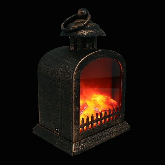 HAKIDZEL Electric Lantern Fireplace Lantern Black Plastic 1Pcs For Christmas Parties