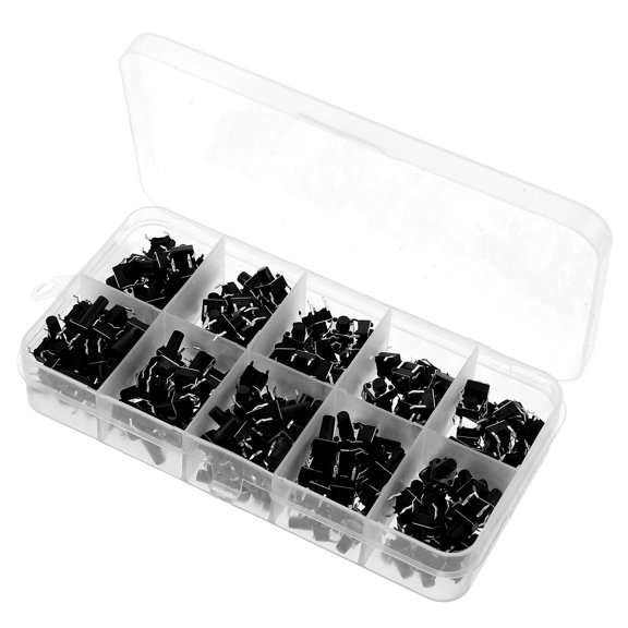 HAKIDZEL 200 Pcs Momentary Tactile Push Button Switch Black Plastic Alloy Instantaneous Response