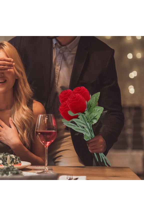 Rose Ring Case for Engagement Party Red 2Pack