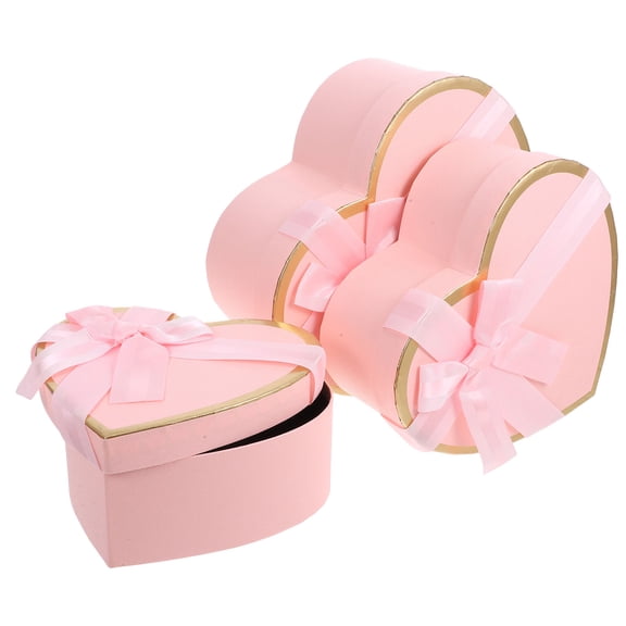 HAKIDZEL 3Boxes Heart Shaped present Box Pink Cardboard Storage For Valentine Day And Celebrations