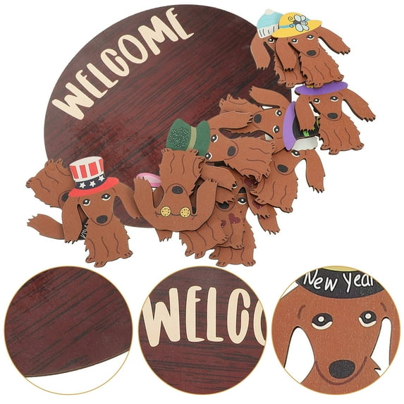 HAKIDZEL Wood Door Sign Welcome Hanging Sign Plaque Dachshund Shape 1 Set 11.79x11.79x0.59in