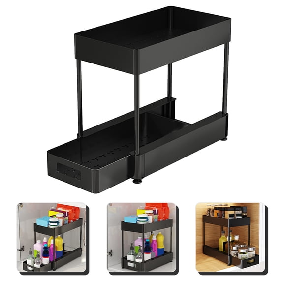 HAKIDZEL Under Sink Storage Rack For Kitchen And Bathroom Double Layers Design With Pull Out Feature 1Pcs