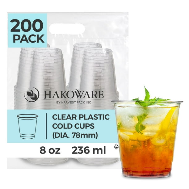 HAKOWARE 8 fl oz Premium Ultra Clear Disposable Plastic Cold Cups for