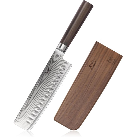 HAKU Series Nakiri Knife with Sheath, X-7 Damascus Steel (7-Inch)