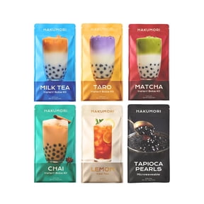 HAKUMORI DIY Instant Boba Milk Tea Kit, Milk Tea, Taro, Matcha, Chai, Lemon Iced Tea Bubble Tea and Tapioca Pearls, (30 Drinks + Extra Tapioca Pearls)