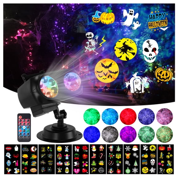 HAKUTA Halloween Christmas Projector Lights with 10 HD Slides and Remote Control for Christmas Halloween Thanksgiving