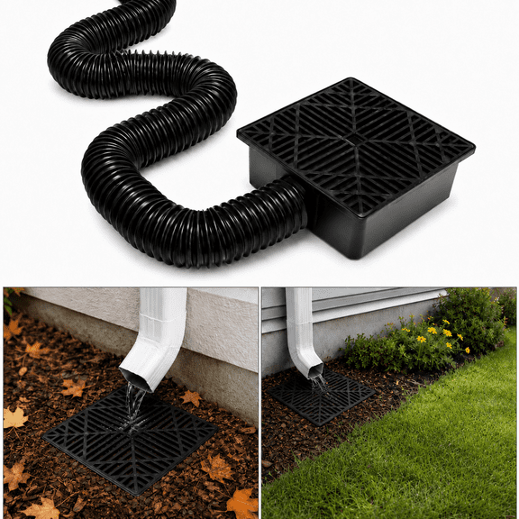 HALASHAO Catch Basin Downspout Extension Kit, Flexible Drain Pipe (1660), Low-Profile Yard Drainage System, Clog-Resistant Outdoor Gutter Drain for Lawn, Garden, and Foundation Protection