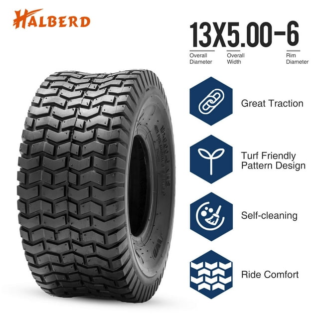 HALBERD 13x5.006 Turf Friendly Tire for Lawn & Garden Mower 4 Ply