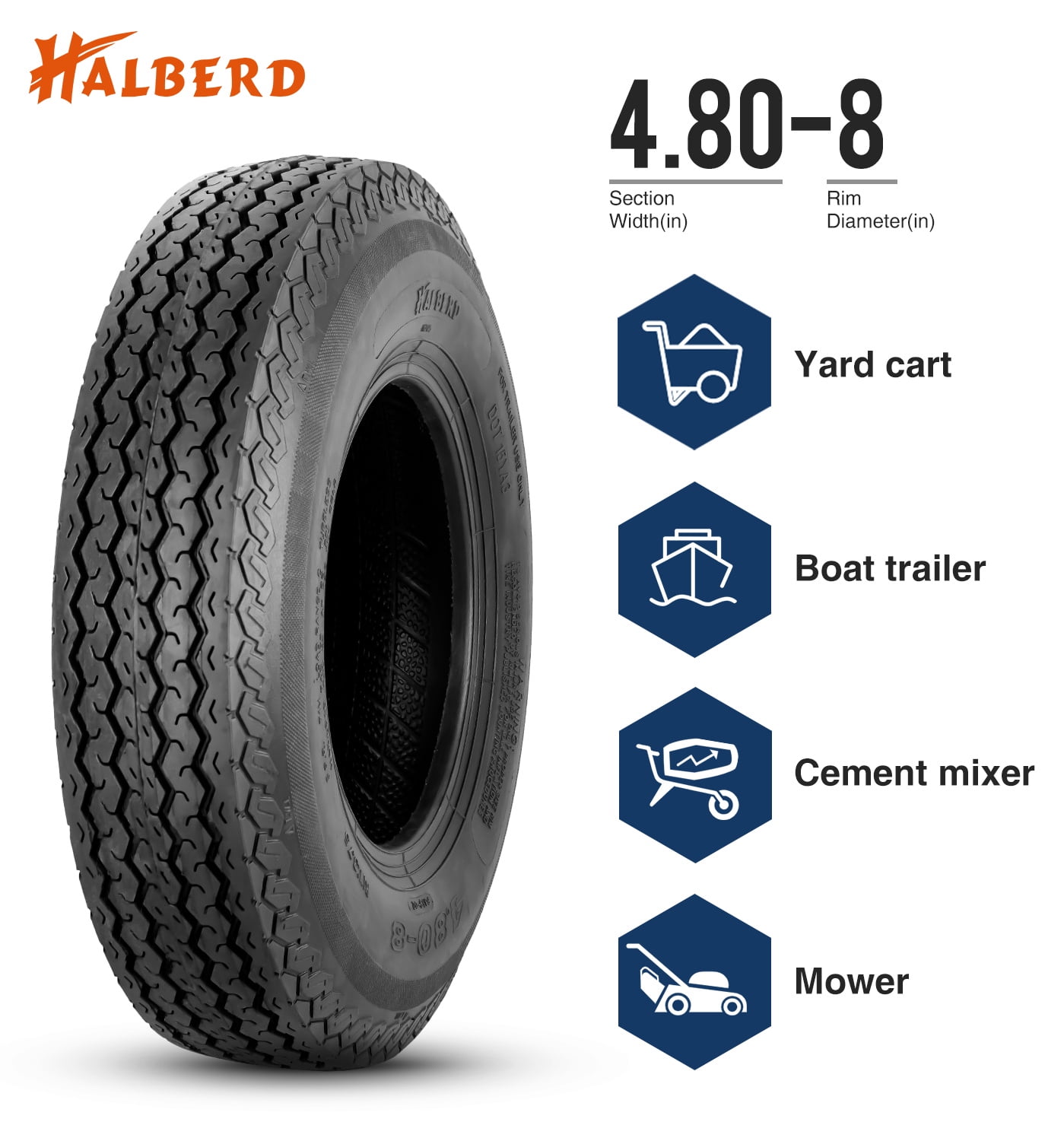 Halberd 4 80 8 trailer tires 4 80x8 6pr load range c highway boat