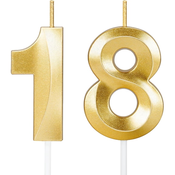 HALCYON 18th Birthday Decorations, Gold Number 18 Candles for Cake | Number 18 cake topper for happy 18th birthday parties, photos and celebrations for girls and boys