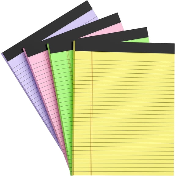 HALCYON Colored Legal Pads 8.5 x 11 Note Pads, Wide Ruled Sturdy Back Writing Pads 30 Sheets/Pad, 20lb Colored Paper, Perforated Notepad with Sturdy Back (4 Pads)