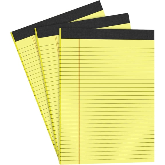 HALCYON Yellow Legal Pads Note Pads 8.5 x 11 inch Wide Ruled, 30 Sheets/Pad, 20lb Colored Paper, Perforated Notepad with Sturdy Back (3 Pads Yellow)