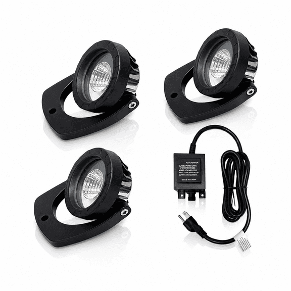 Half Off Ponds Fountain Light Kit, (3) 6-Watt White Lights, 100 ft Quick Disconnect Cord, Black