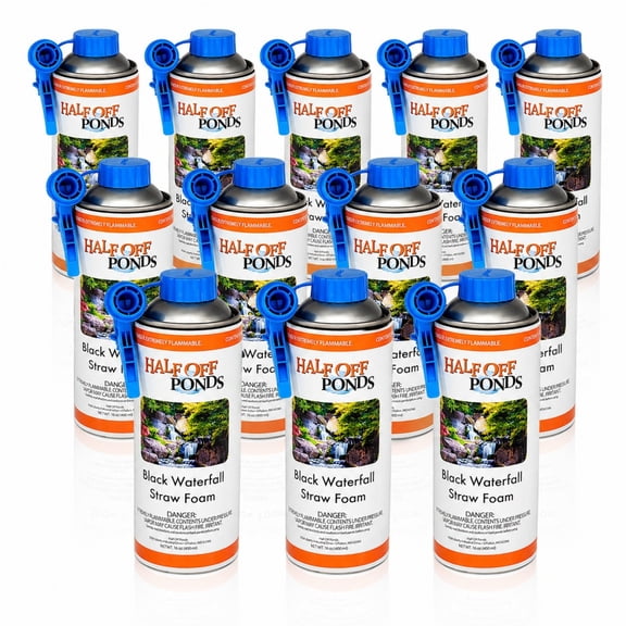 Half Off Ponds Waterfall Foam Sealant, Black Expanding, 16 oz Straw Can, 12 Pack