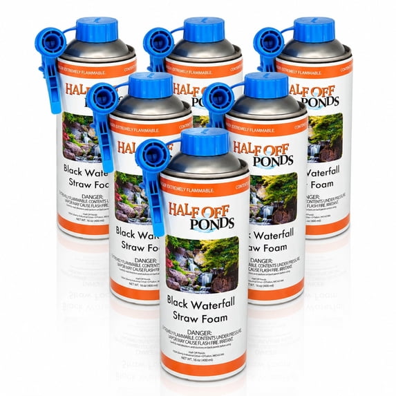 Half Off Ponds Waterfall Foam Sealant, Black Expanding, 16 oz Straw Can, 6 Pack