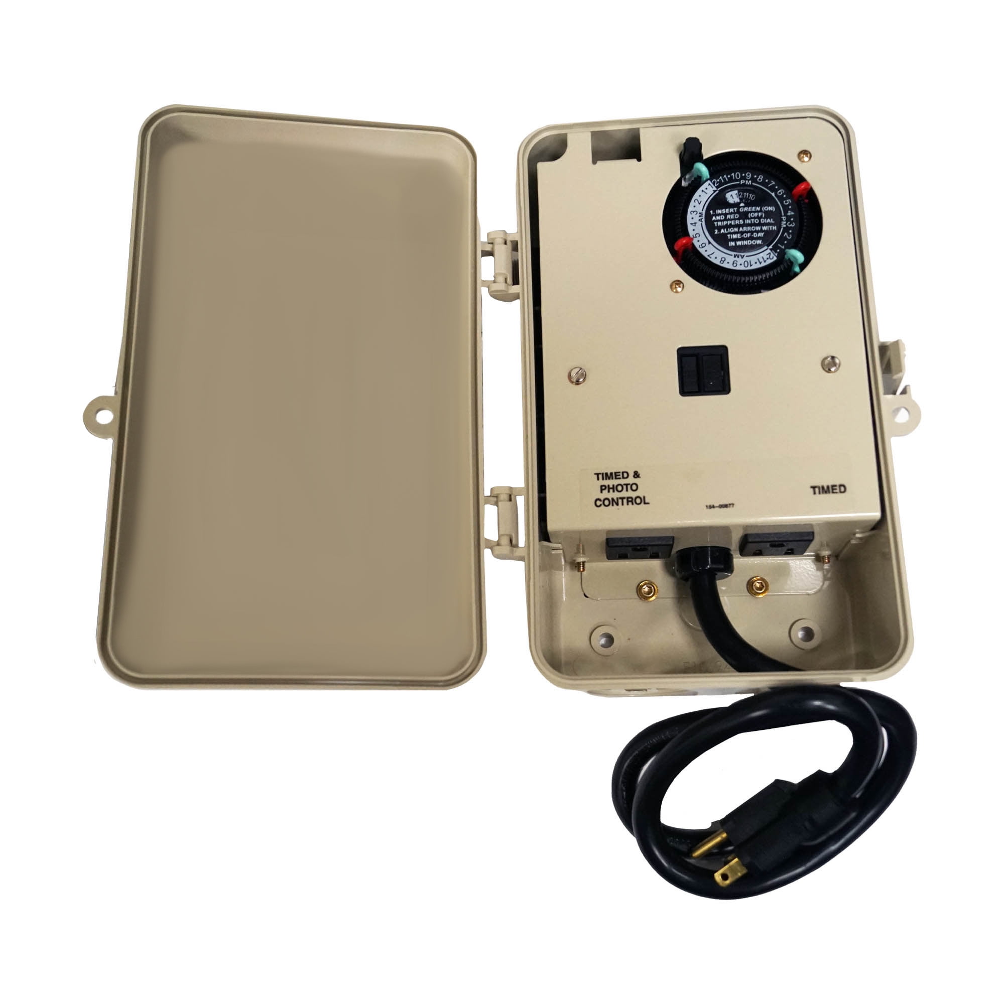 Weatherproof Beige Control Box with Timer Switch and Photocell